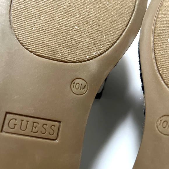 NWOB GUESS Monogram Denim Logo Platform Slides Sandals Size 10M Blue Beige - Picture 8 of 8